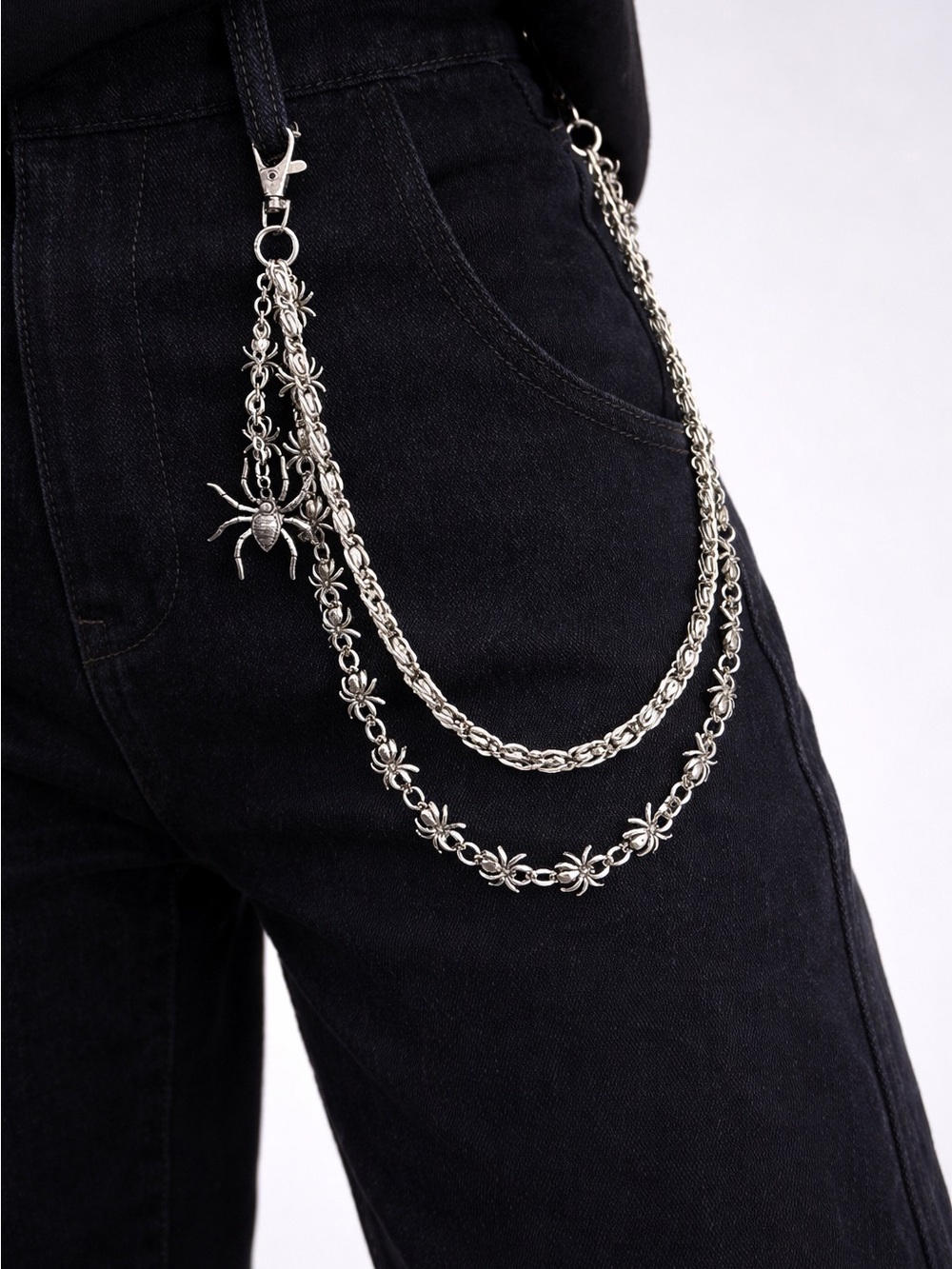 Spider Jean Chain For Bikers Gothic Rockers Truckers Punk Silver Halloween